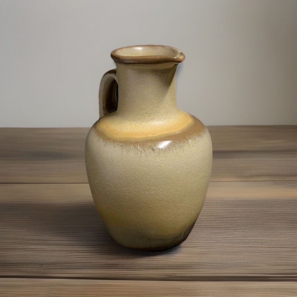 Vtg Frankoma Pottery Drip Glaze Brown Golden Yellow Syrup Juice Handled Jug #8 - Picture 6 of 9